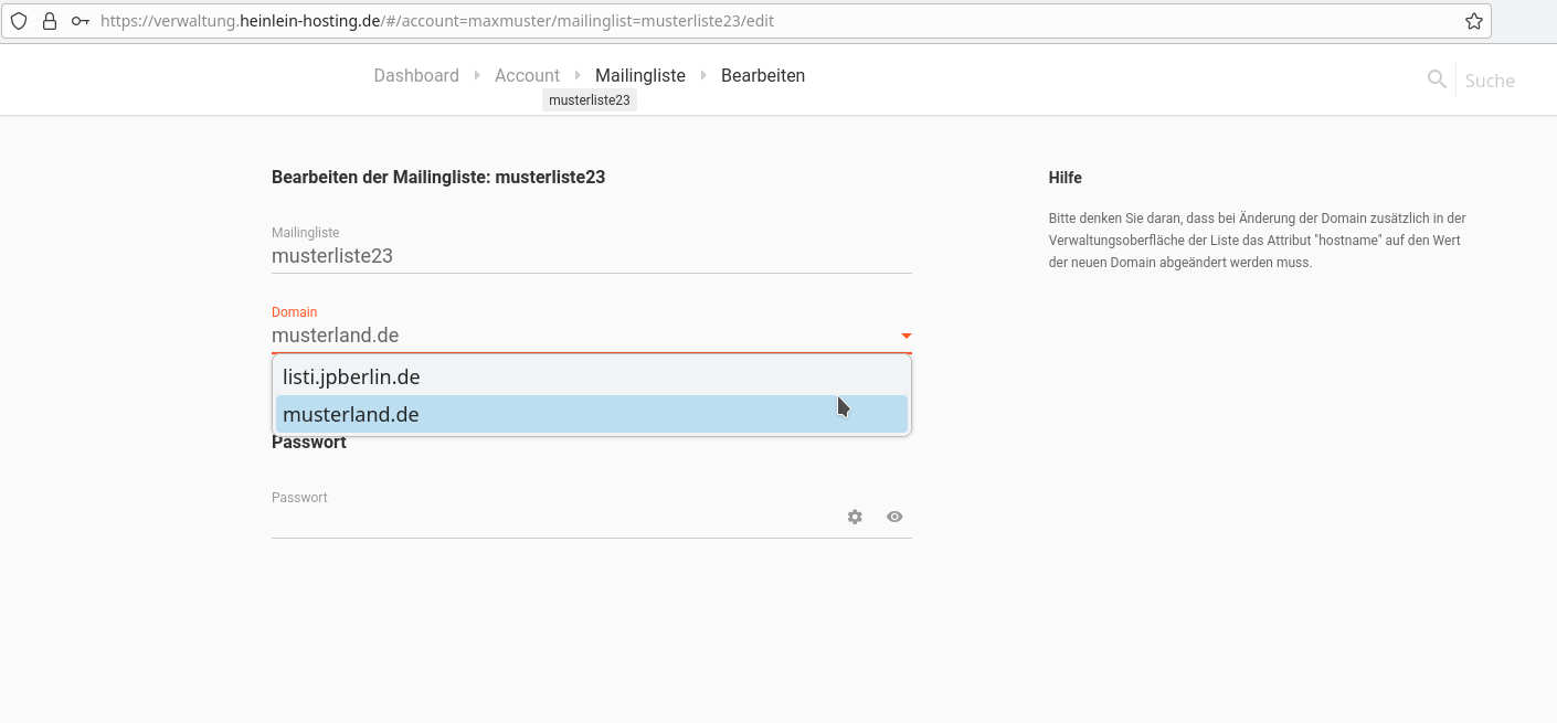 Mailinglistendomain ändern