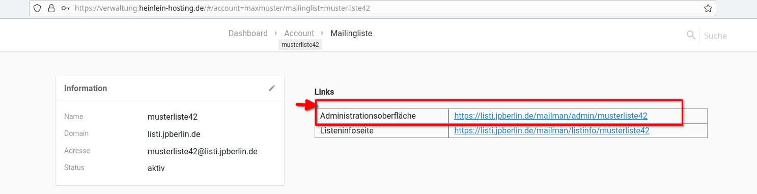 Link zur Mailinglistenadmnistration